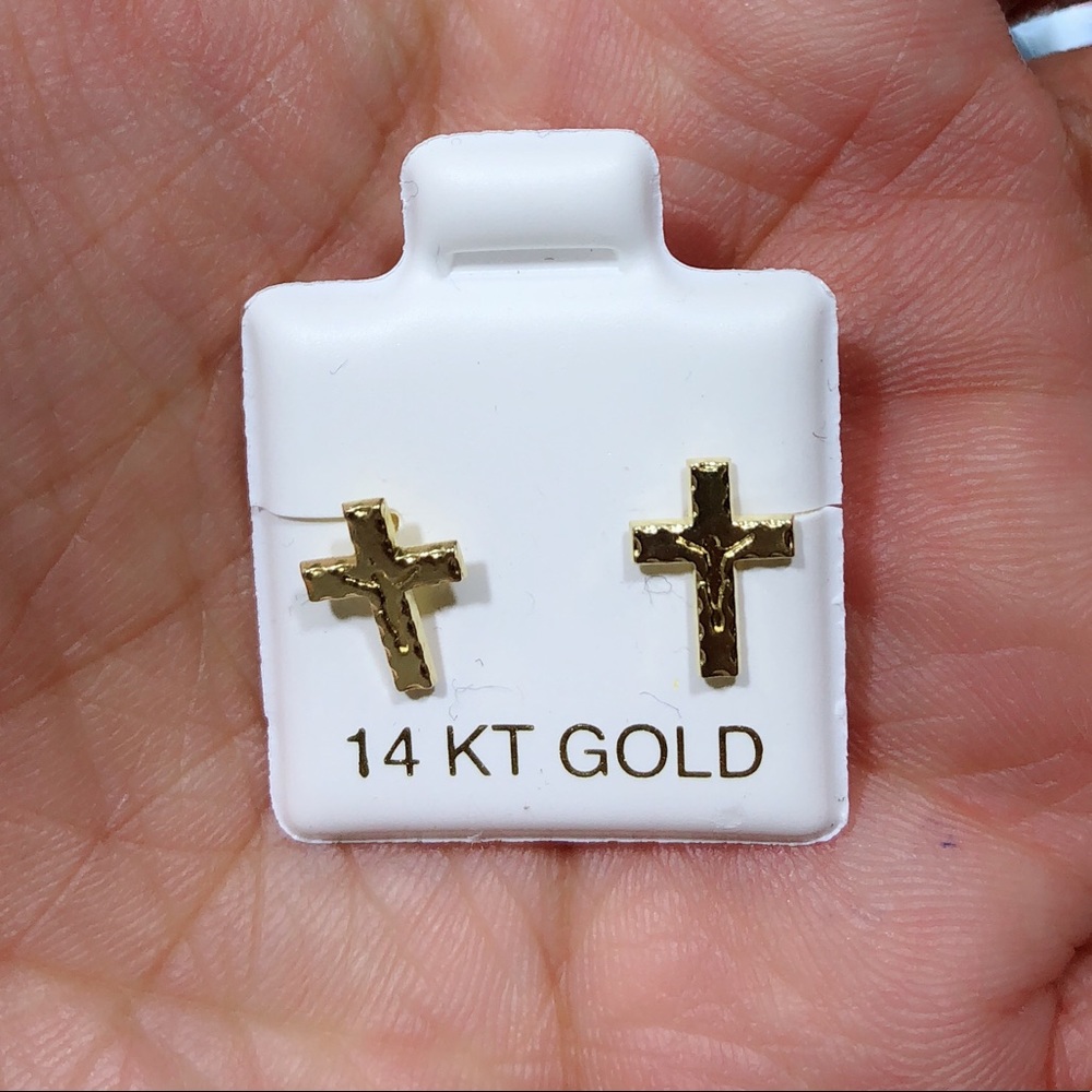 14 KARAT SOLID GOLD CROSS EARRING SCREW BACK